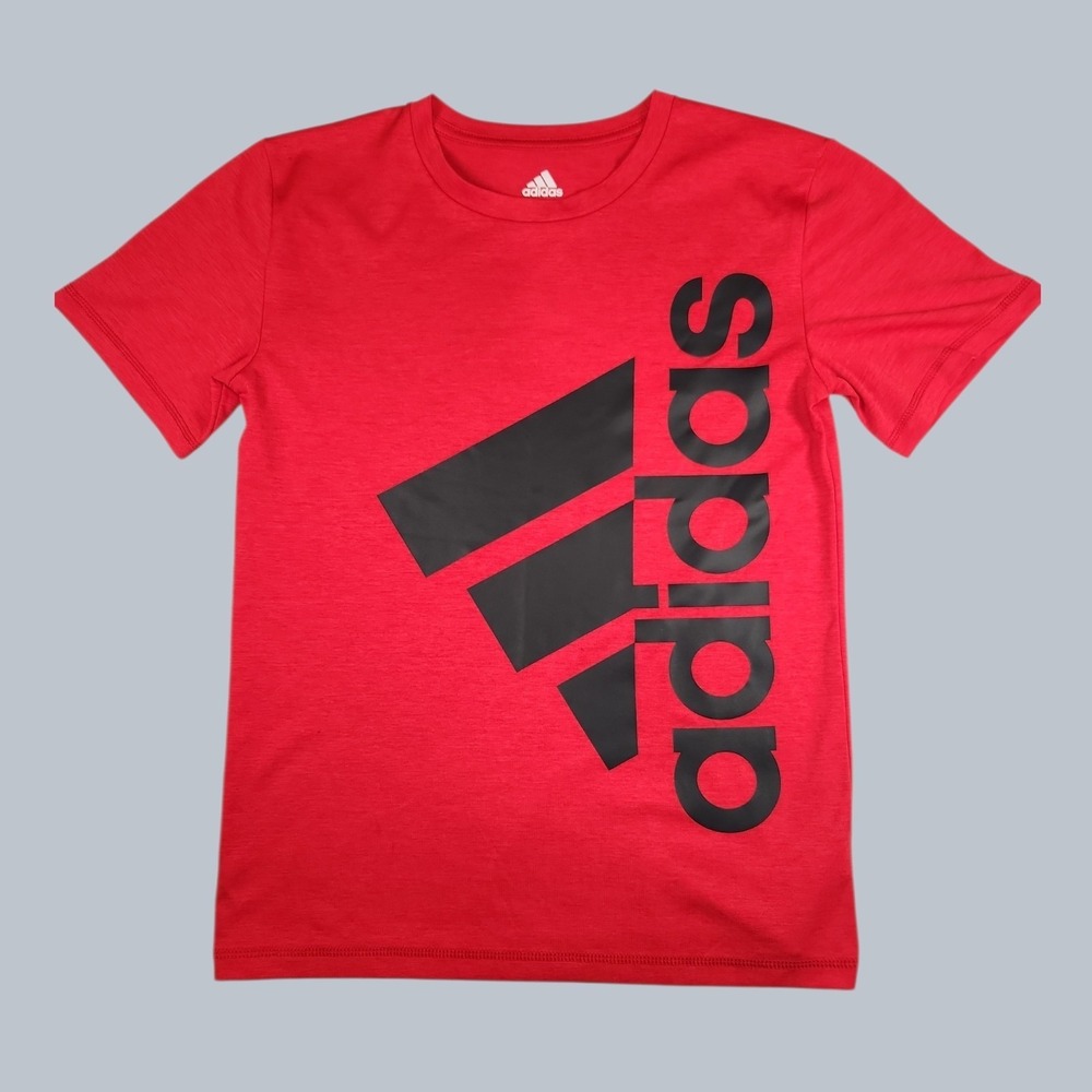 Adidas Boys M 10/12 Shirt Red Black Big Logo Aeroready Performance T Shirt Tee
